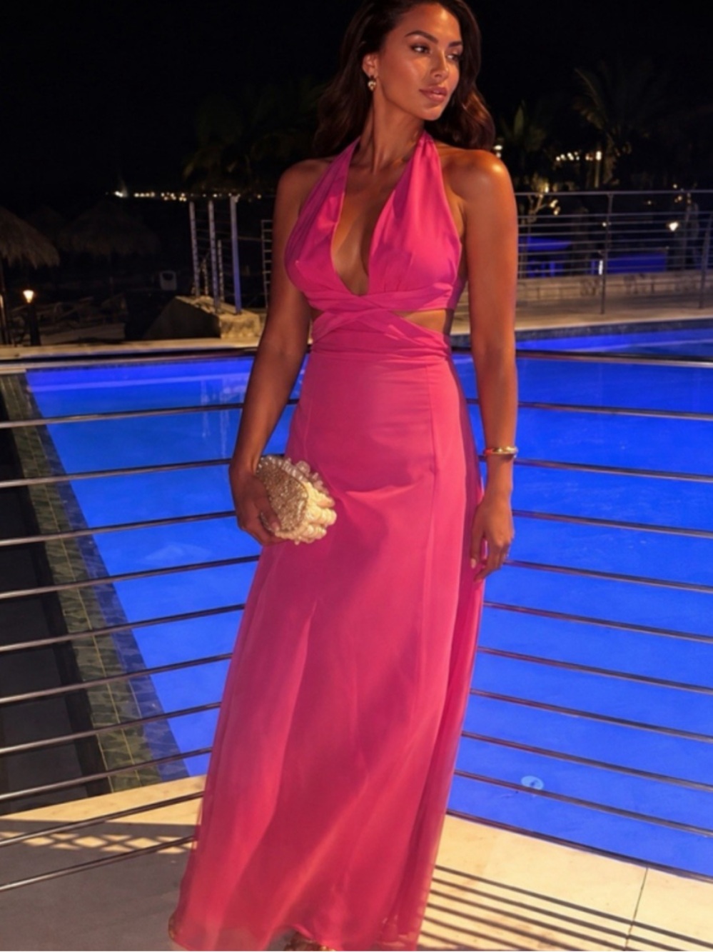 STAUD Steel Cutout Halter Maxi Dress Blush Pink